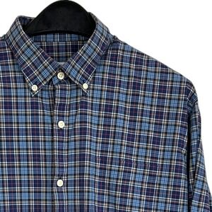 Peter Millar‎ Mens L Stretch Cotton Lightweight Button Down Blue White Plaid